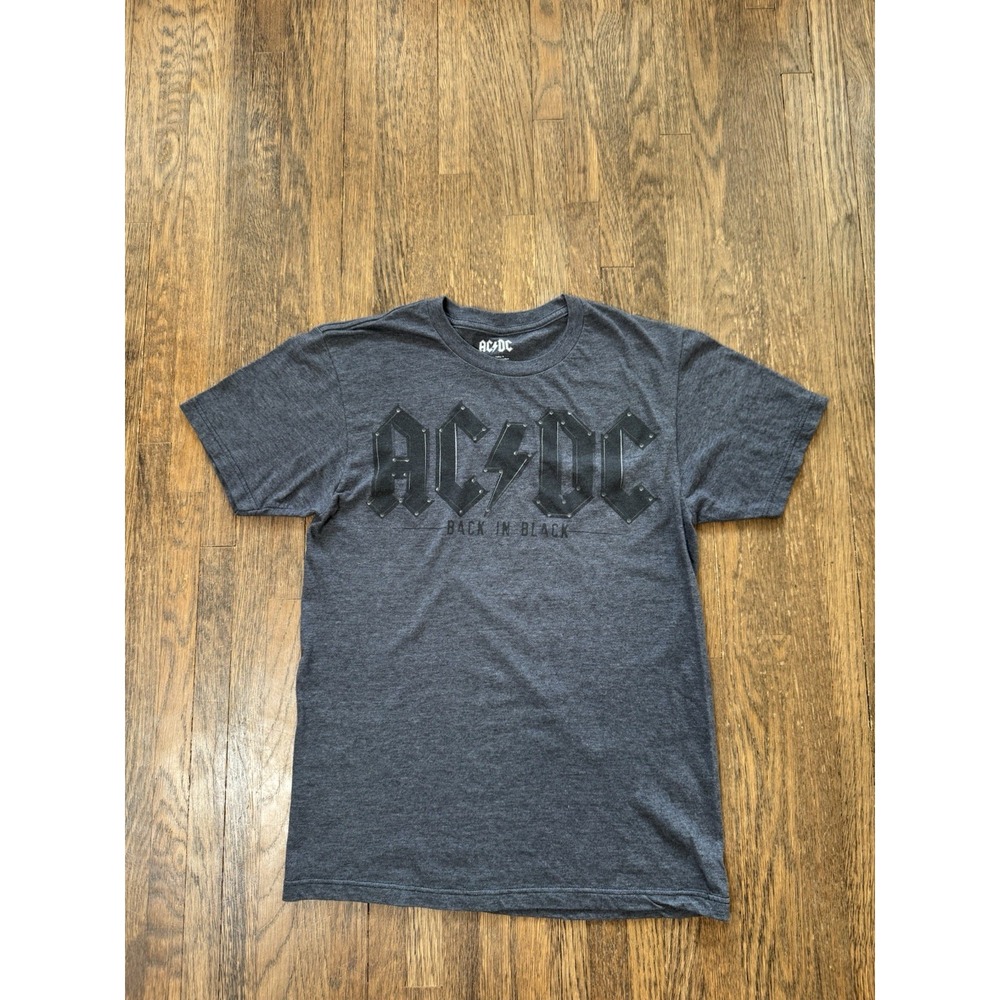 AC/DC Back In Black Band Graphic T-Shirt Heather Grey Size Small Rock Tee Music